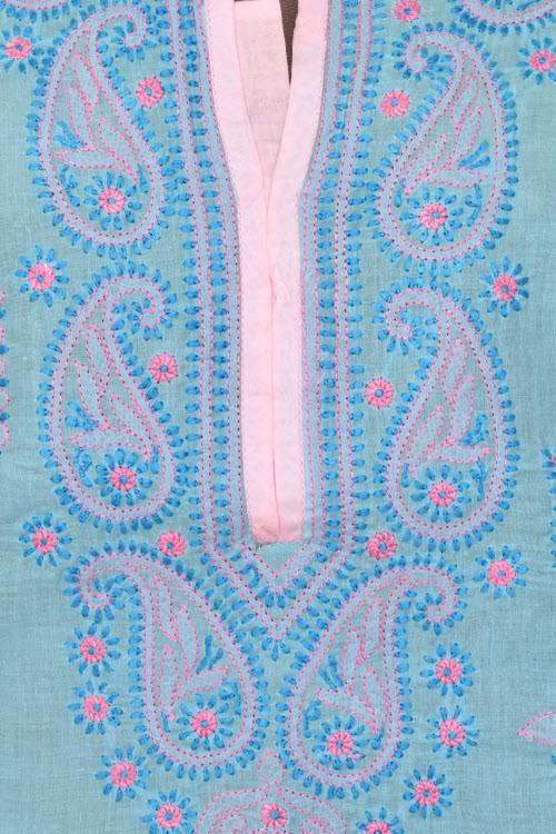 L 42 Pherozi Blue Chikankari Stitched Cotton Kurti 17878