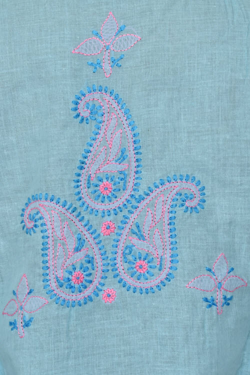 L 42 Pherozi Blue Chikankari Stitched Cotton Kurti 17878