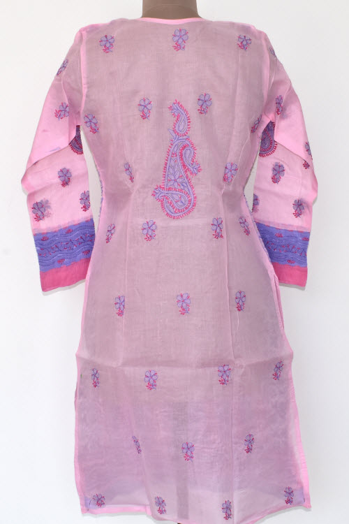 L 42 Pink Blue Chikankari Stitched Cotton Kurti 17879