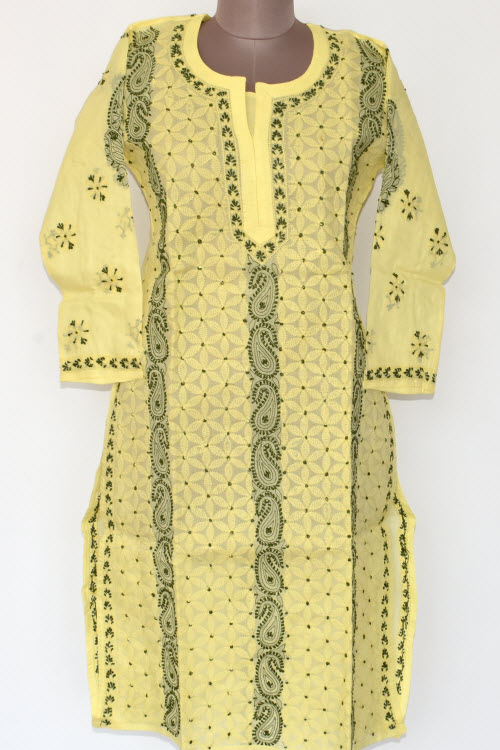 L 42 Light Yellow Chikankari Stitched Cotton Kurti 17880