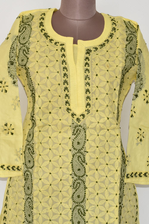 L 42 Light Yellow Chikankari Stitched Cotton Kurti 17880