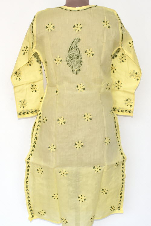 L 42 Light Yellow Chikankari Stitched Cotton Kurti 17880