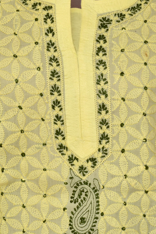 L 42 Light Yellow Chikankari Stitched Cotton Kurti 17880