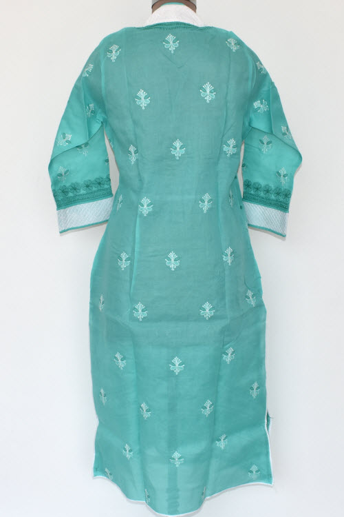 XL 44 Sea Green Chikankari Stitched Cotton Kurti 17881