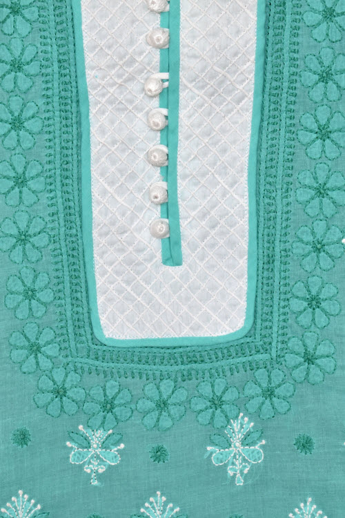 XL 44 Sea Green Chikankari Stitched Cotton Kurti 17881