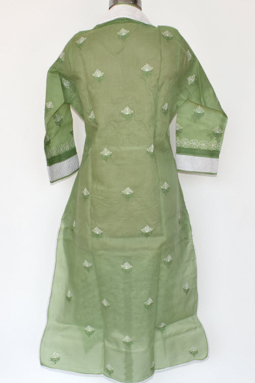 XL 44 Pista Green Chikankari Stitched Cotton Kurti 17882