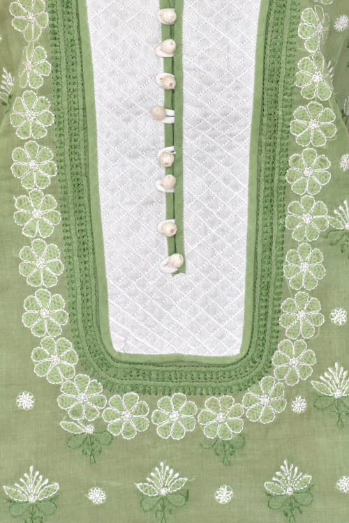 XL 44 Pista Green Chikankari Stitched Cotton Kurti 17882