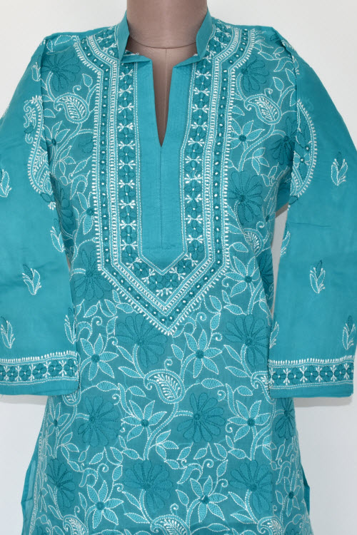 L 42 Pherozi Blue Chikankari Stitched Cotton Kurti 17884