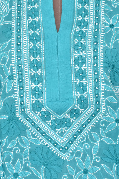 L 42 Pherozi Blue Chikankari Stitched Cotton Kurti 17884