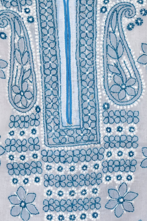 S 38 White-Pherozi Blue Chikankari Stitched Cotton Kurti 17885