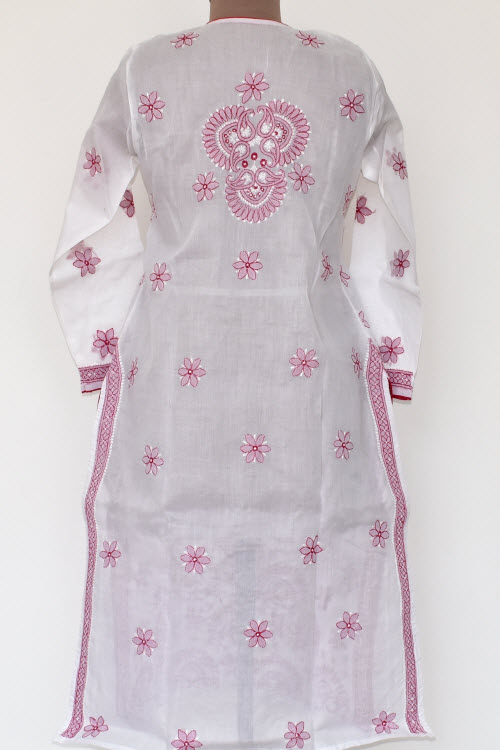 S 38 White-Maroon Chikankari Stitched Cotton Kurti 17886
