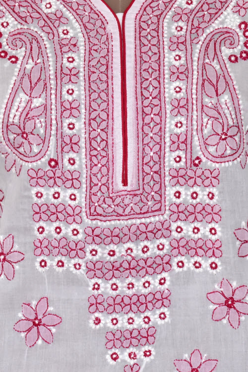S 38 White-Maroon Chikankari Stitched Cotton Kurti 17886