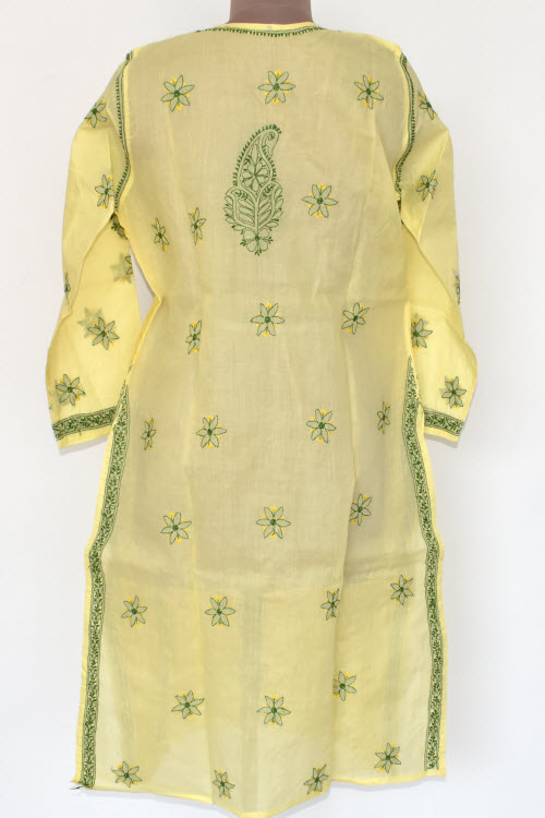 XL 44 Yellow Chikankari Stitched Cotton Kurti 17889