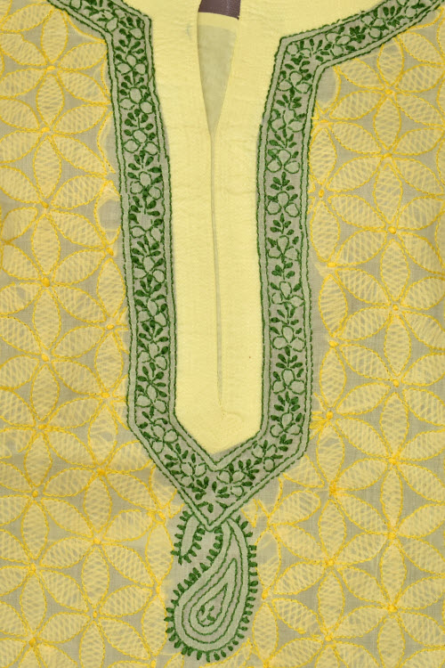 XL 44 Yellow Chikankari Stitched Cotton Kurti 17889