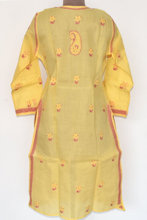 XL 44 Yellow Chikankari Stitched Cotton Kurti 17890