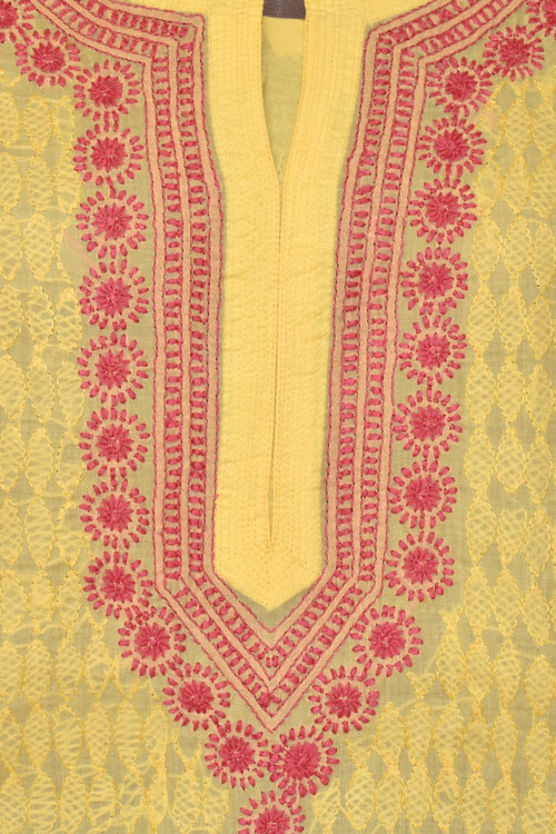 XL 44 Yellow Chikankari Stitched Cotton Kurti 17890