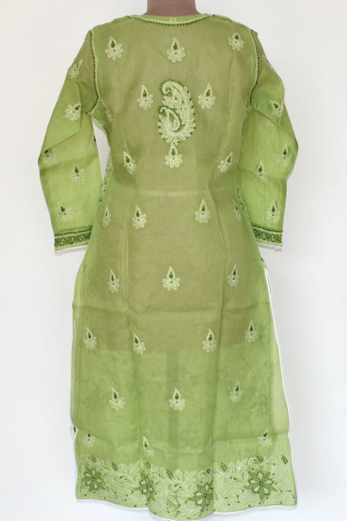 L 42 Pista Green Chikankari Stitched Cotton Kurti 17891