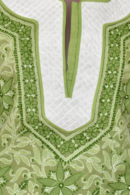 L 42 Pista Green Chikankari Stitched Cotton Kurti 17891