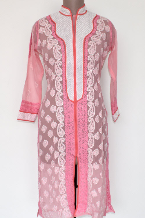 L 42 Pink Chikankari Stitched Georgette Kurti 17899