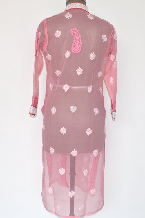 L 42 Pink Chikankari Stitched Georgette Kurti 17899