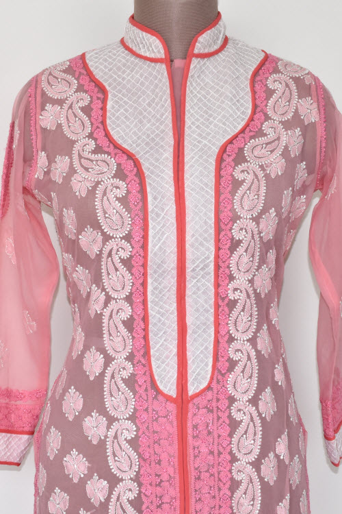 L 42 Pink Chikankari Stitched Georgette Kurti 17899