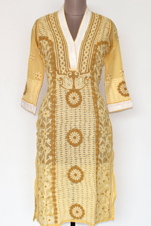 S 38 Beige Chikankari Stitched Georgette Kurti 17901