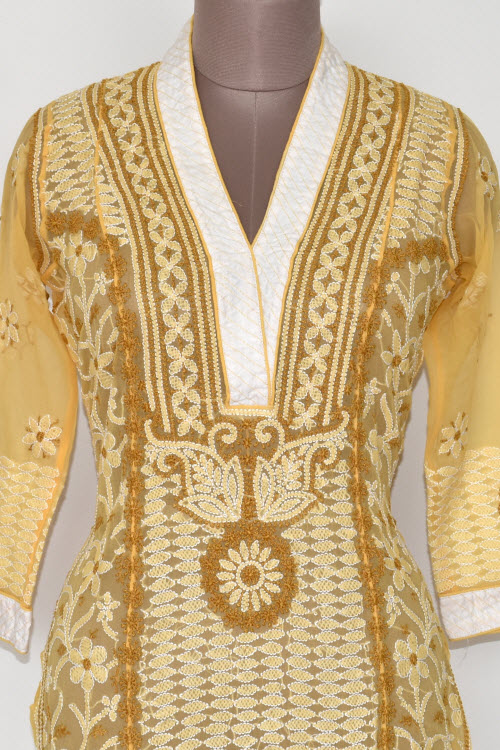 S 38 Beige Chikankari Stitched Georgette Kurti 17901