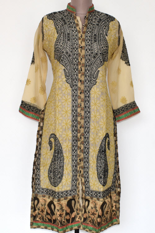 XL 44 Fawn Chikankari Stitched Georgette Kurti