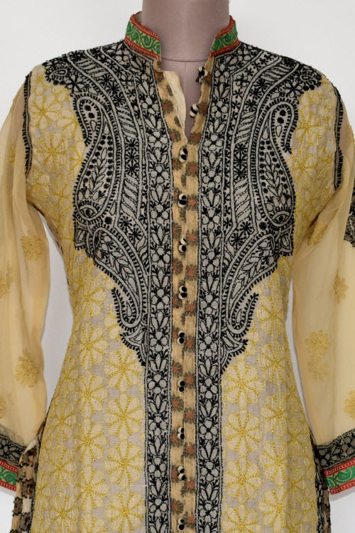 XL 44 Fawn Chikankari Stitched Georgette Kurti