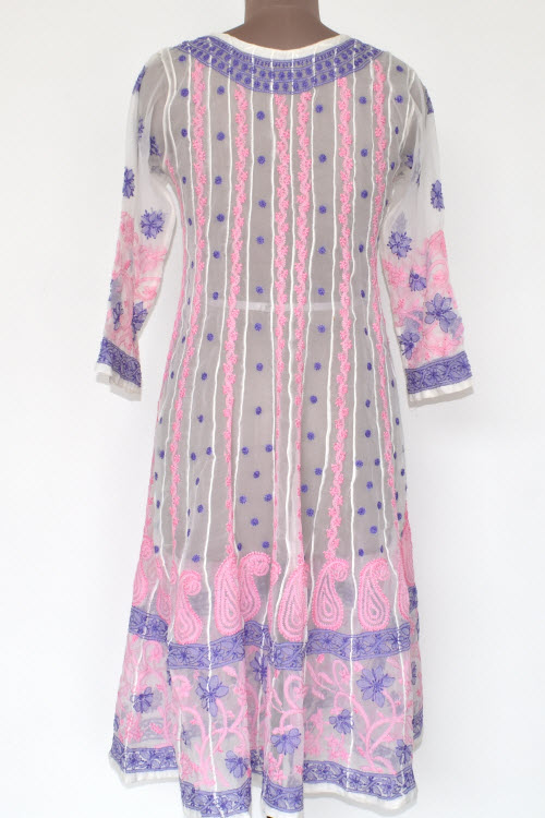 S 38 Pink-Blue Chikankari Stitched Georgette Anarkali