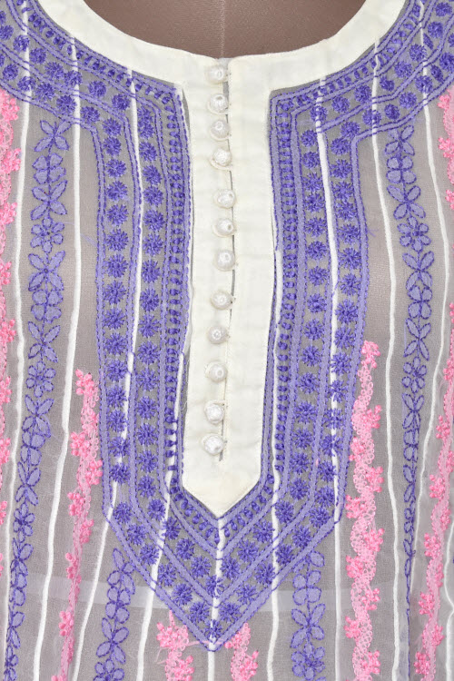 S 38 Pink-Blue Chikankari Stitched Georgette Anarkali