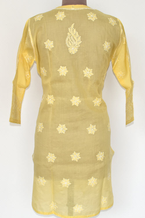XL 44 Yellow Chikankari Stitched Cotton Short Kurti 17906