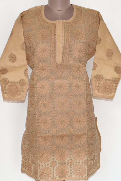 M 40 Fawn Chikankari Stitched Cotton Short Kurti 17908