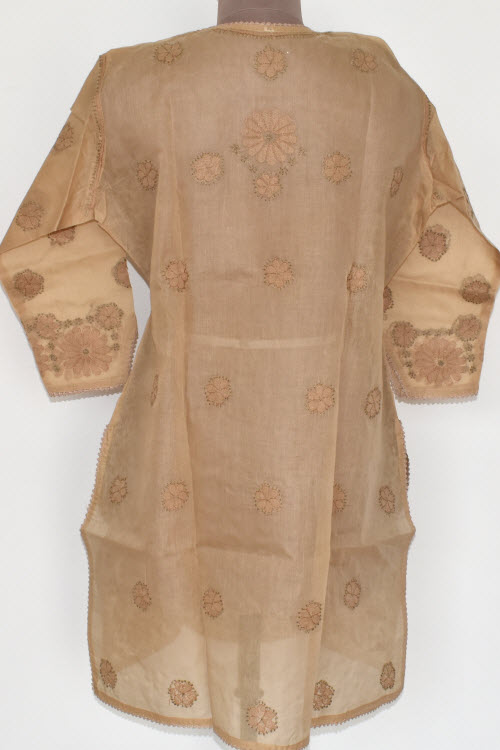 M 40 Fawn Chikankari Stitched Cotton Short Kurti 17908
