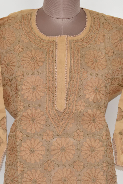 M 40 Fawn Chikankari Stitched Cotton Short Kurti 17908