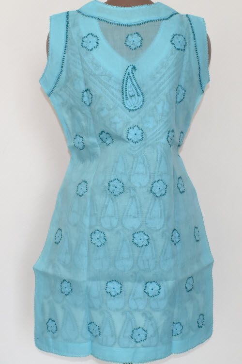 S 38 Sea Green Chikankari Stitched Cotton Short Sleeveless Kurti 17913