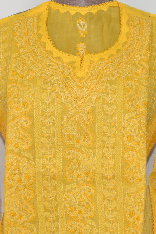 M 40 Turmeric Yellow Chikankari Stitched Cotton Short Kurti 17914