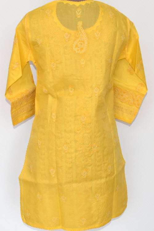 M 40 Turmeric Yellow Chikankari Stitched Cotton Short Kurti 17914