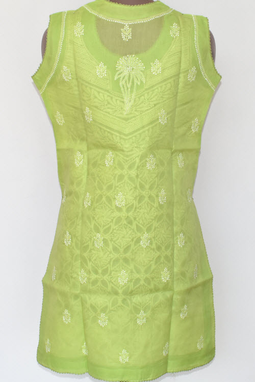 M 40 Pista Green Chikankari Stitched Cotton Short Sleeveless Kurti 17918