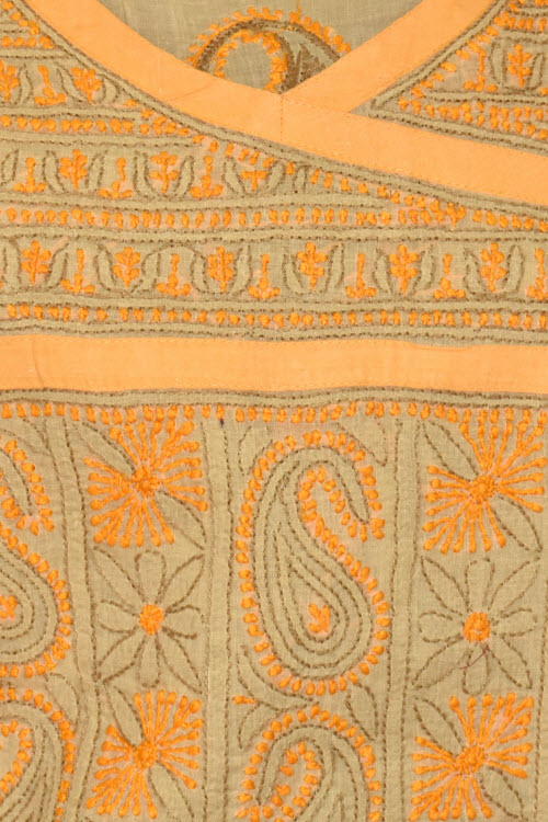 M 40 Fawn-Orange Chikankari Stitched Cotton Short Kurti Angrakha Style 17920
