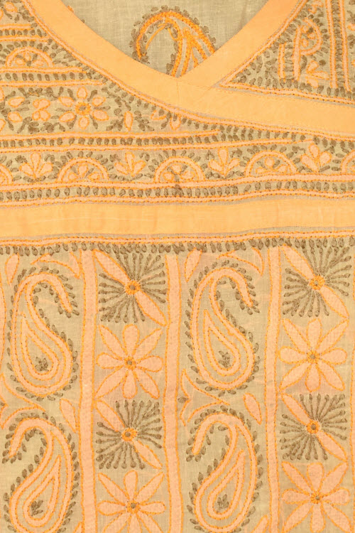 M 40 Fawn-Grey Chikankari Stitched Cotton Short Kurti Angrakha Style 17921