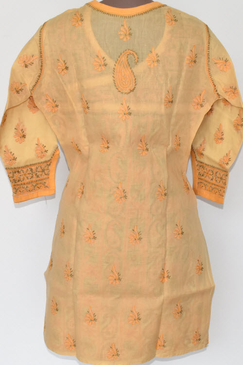 M 40 Fawn-Grey Chikankari Stitched Cotton Short Kurti Angrakha Style 17921