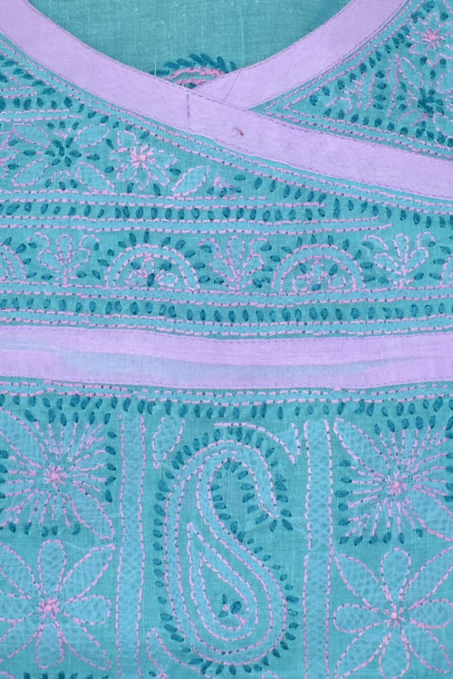 M 40 Sea Green Chikankari Stitched Cotton Short Kurti Angrakha Style 17922