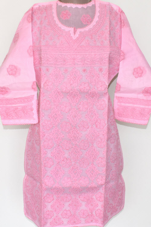 M 40 Pink Chikankari Stitched Cotton Short Kurti 17923