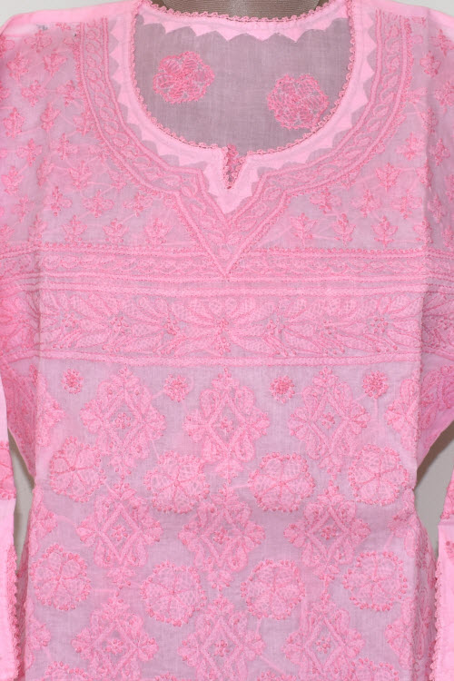 M 40 Pink Chikankari Stitched Cotton Short Kurti 17923