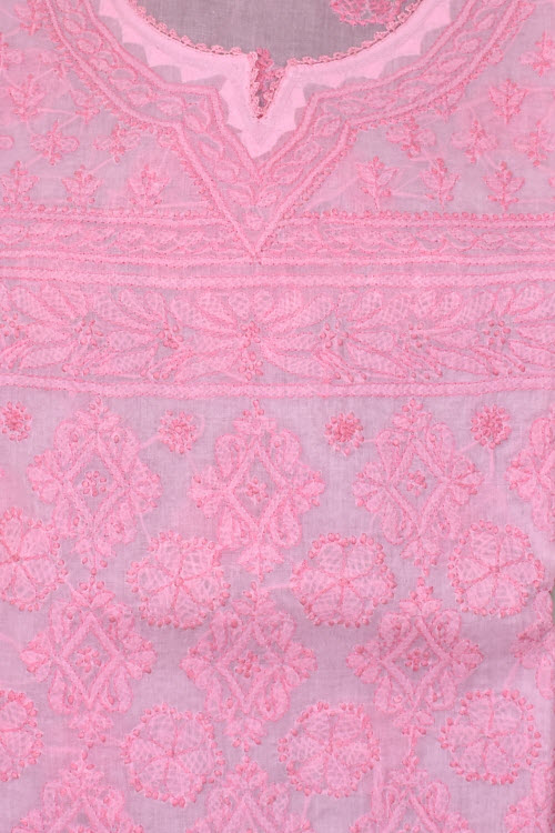 M 40 Pink Chikankari Stitched Cotton Short Kurti 17923