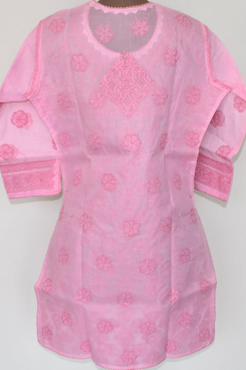 M 40 Pink Chikankari Stitched Cotton Short Kurti 17923