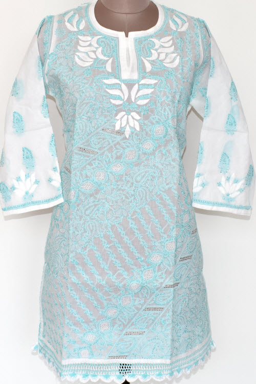 L 42 Light Blue Chikankari Stitched Cotton Short Kurti 17925