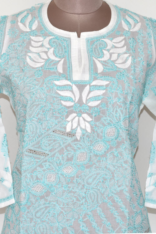 L 42 Light Blue Chikankari Stitched Cotton Short Kurti 17925