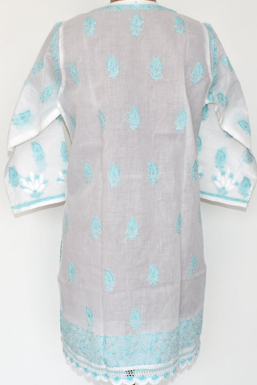 L 42 Light Blue Chikankari Stitched Cotton Short Kurti 17925
